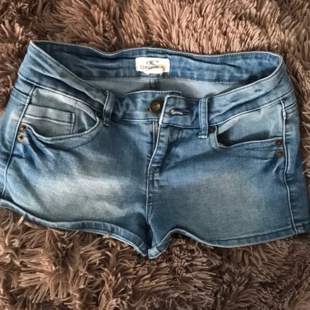 O'Neill Denim Jean Shorts Size 1 Low Rise Stretch Faded Wash Y2K